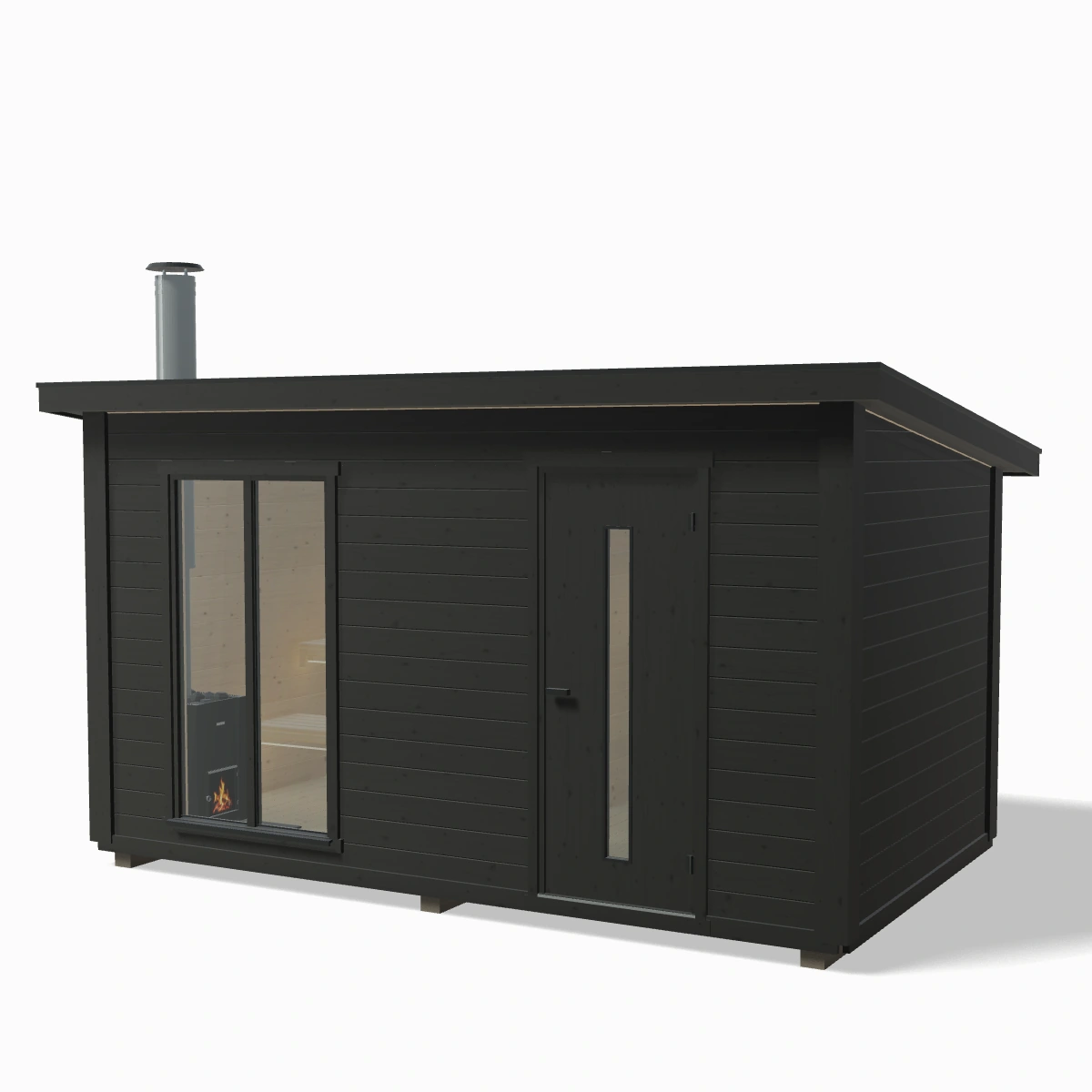 Visualisering av Lyra – Mörk fasad, svarta detaljer och varmt lavljus.