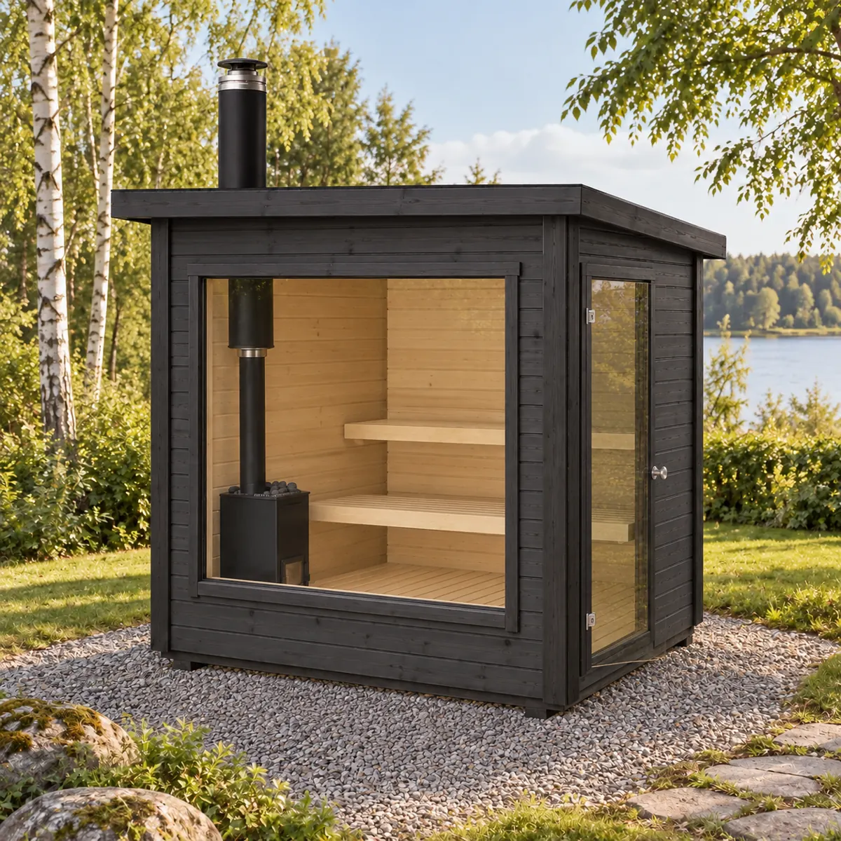 Visualisering av Nova – Svart fasad, foder och knutar.